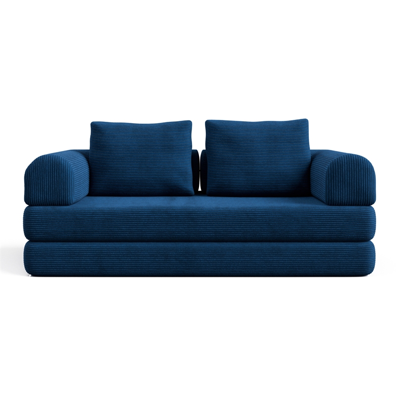 Furniture of America Rowan Modular Foam Corduroy Chenille Sofa in Blue
