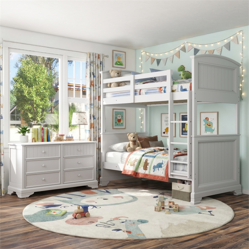 Furniture of America Agis Wood 2-Piece Bunk Bed and Dresser Set in White