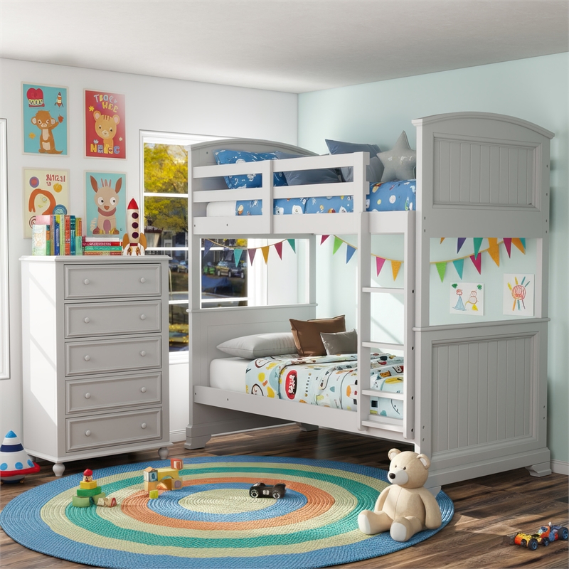 Furniture of America Agis Wood 2-Piece Bunk Bed and Chest Set in White