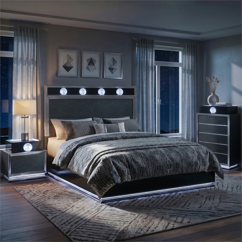 Furniture of America Elvor Solid Wood King 3-Piece Bedroom Set in Dark Gray