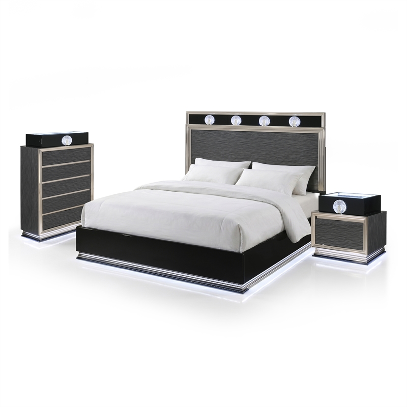 Furniture of America Elvor Solid Wood King 3-Piece Bedroom Set in Dark Gray