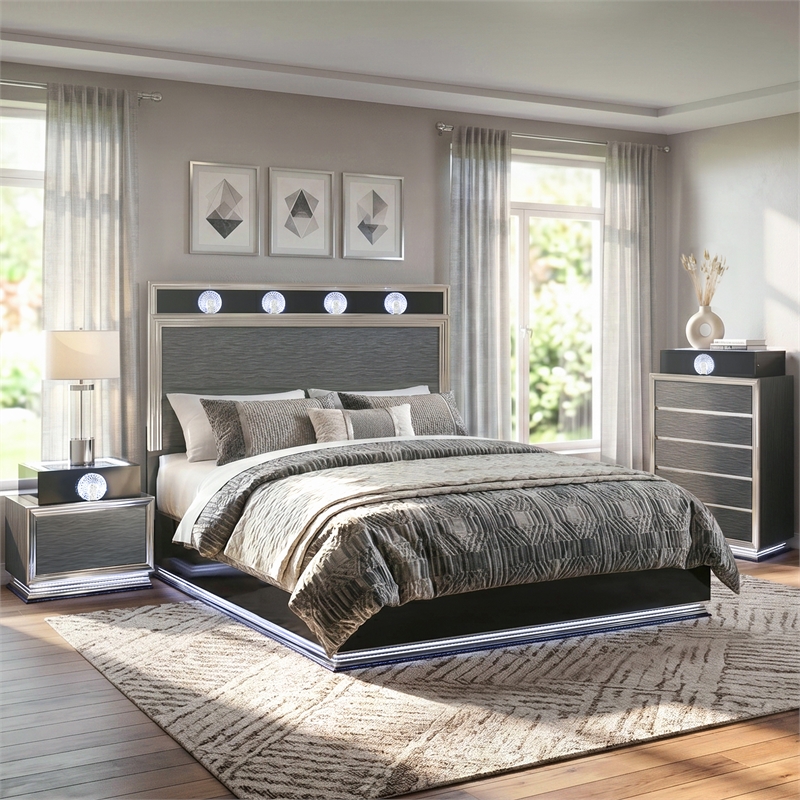 Furniture of America Elvor Solid Wood King 3-Piece Bedroom Set in Dark Gray