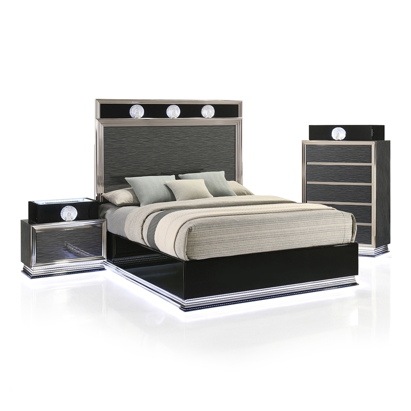Furniture of America Elvor Solid Wood Queen 3-Piece Bedroom Set in Dark Gray