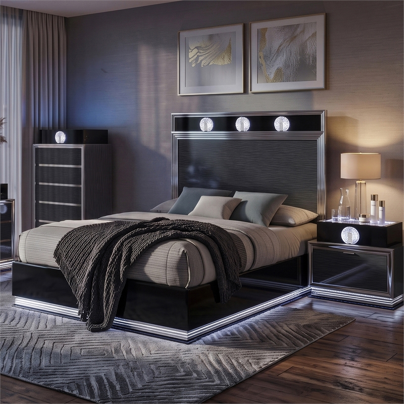 Furniture of America Elvor Solid Wood Queen 3-Piece Bedroom Set in Dark Gray