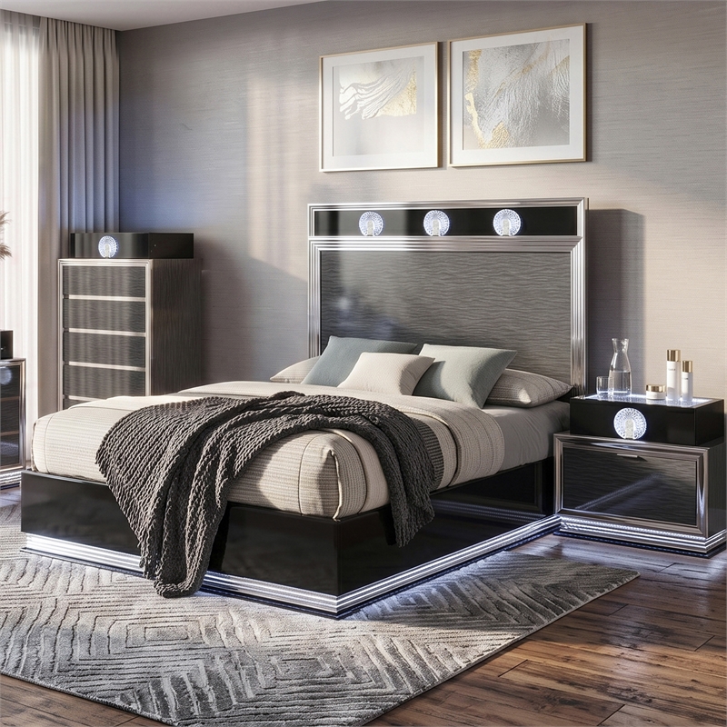 Furniture of America Elvor Solid Wood Queen 3-Piece Bedroom Set in Dark Gray
