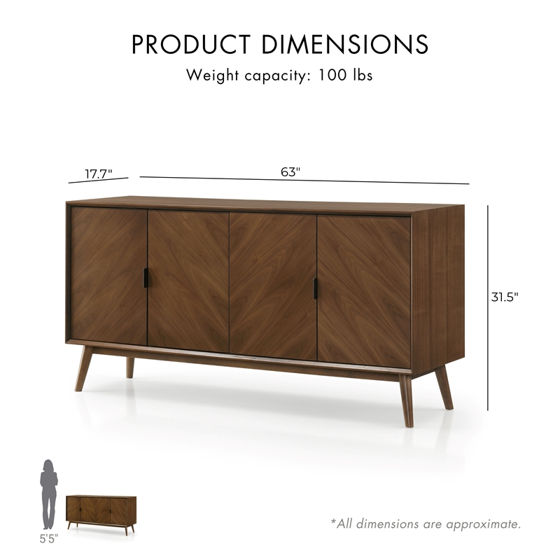Furniture of America Velto Solid Wood 8-Cabinet Server in Walnut