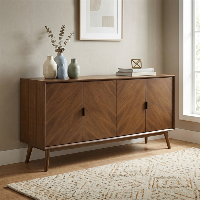 Furniture of America Velto Solid Wood 8-Cabinet Server in Walnut