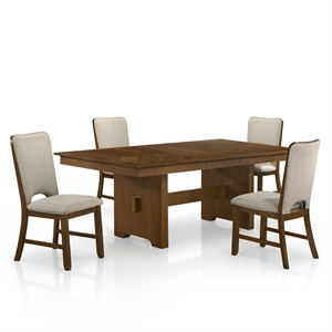 Furniture of America Velto Solid Wood 5-Piece Dining Table Set in Walnut