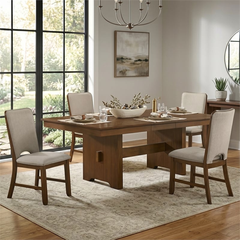 Furniture of America Velto Solid Wood 5-Piece Dining Table Set in Walnut