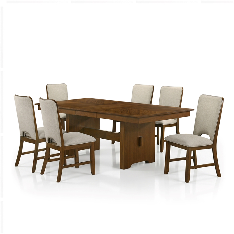 Furniture of America Velto Solid Wood 7-Piece Dining Table Set in Walnut