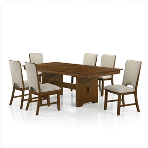 Furniture of America Velto Solid Wood 7-Piece Dining Table Set in Walnut