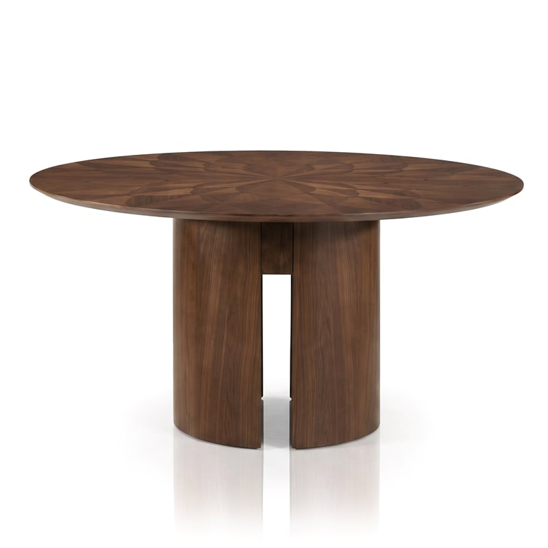Furniture of America Lefevia Solid Wood Pedestal Round Dining Table in Walnut