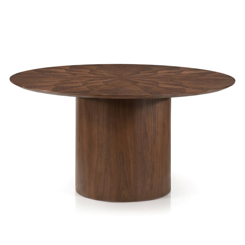 Furniture of America Lefevia Solid Wood Pedestal Round Dining Table in Walnut