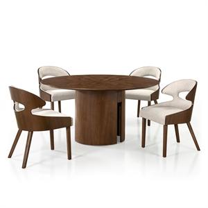 Furniture of America Lefevia Solid Wood 5-Piece Round Dining Table Set in Walnut