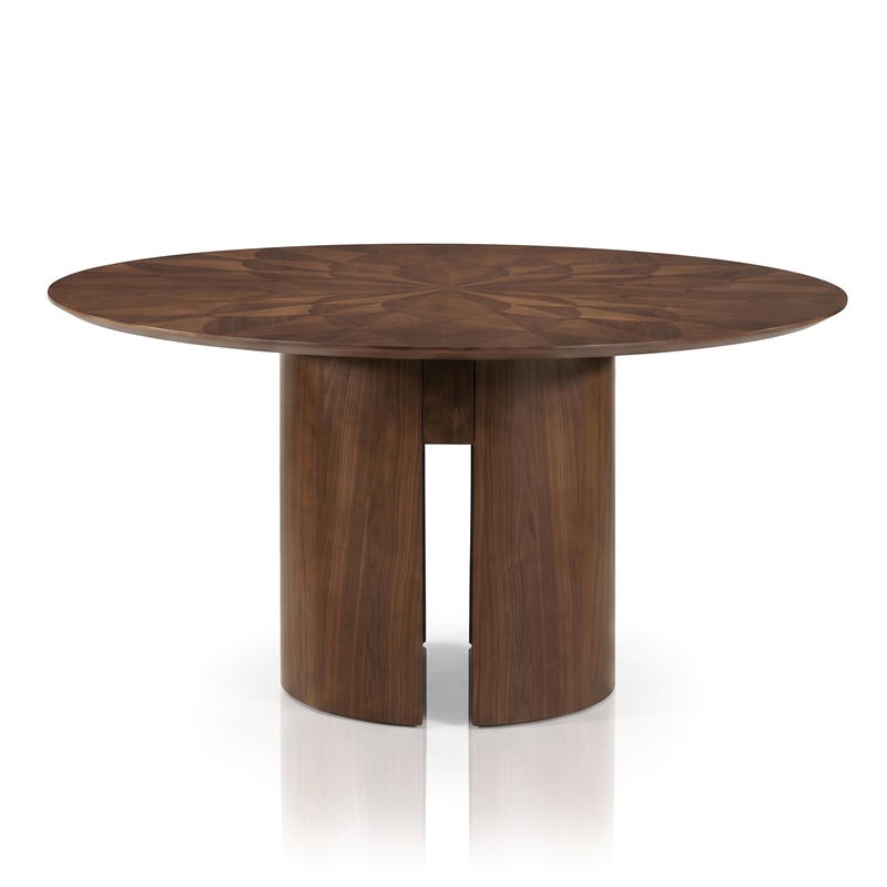 Furniture of America Lefevia Solid Wood 5-Piece Round Dining Table Set in Walnut