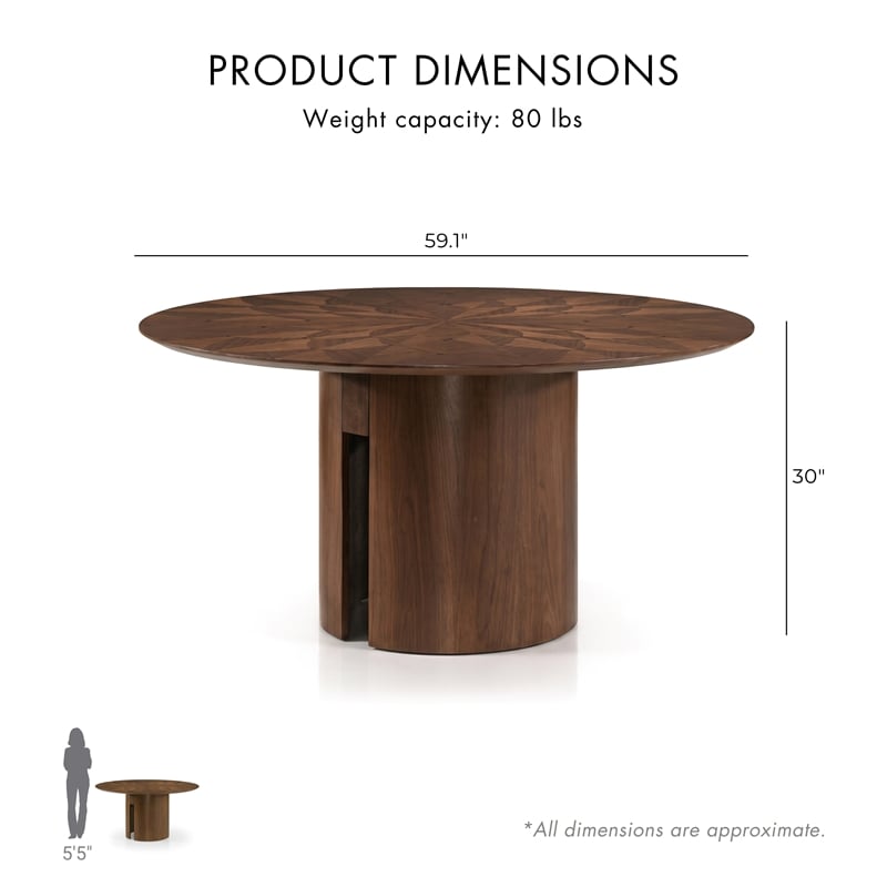 Furniture of America Lefevia Solid Wood 5-Piece Round Dining Table Set in Walnut