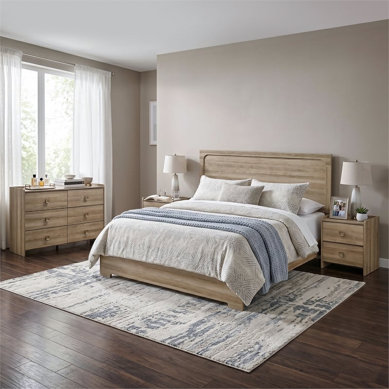 Furniture of America Valio Wood King 4-Piece Bedroom Set in Oak