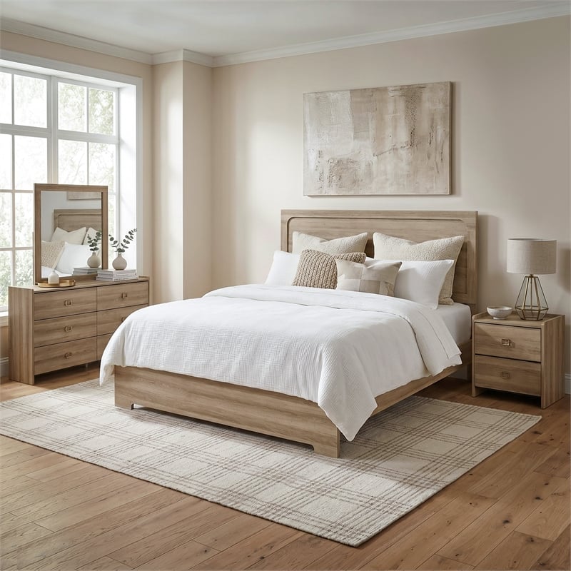 Furniture of America Valio Wood Queen 4-Piece Bedroom Set in Oak