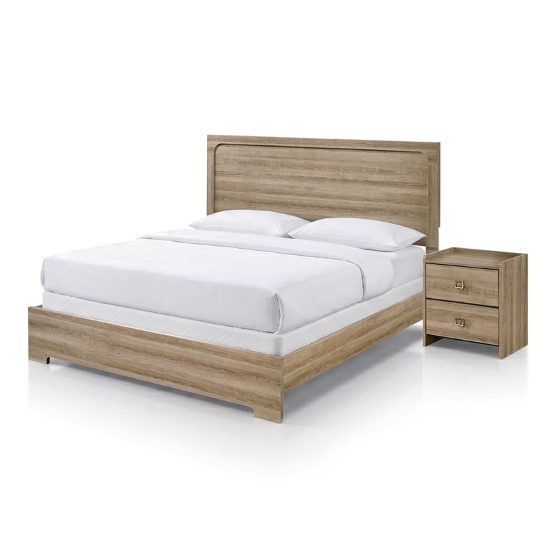 Furniture of America Valio Wood King 2-Piece Bedroom Set in Oak