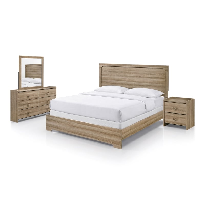 Furniture of America Valio Wood Queen 6-Piece Bedroom Set in Oak
