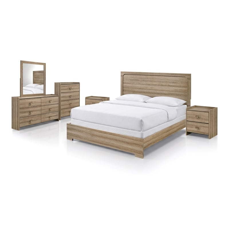 Furniture of America Valio Wood King 4-Piece Bedroom Set in Oak