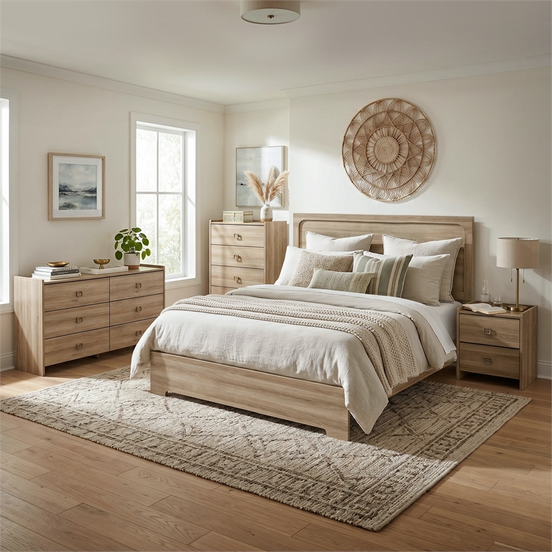 Furniture of America Valio Wood King 4-Piece Bedroom Set in Oak