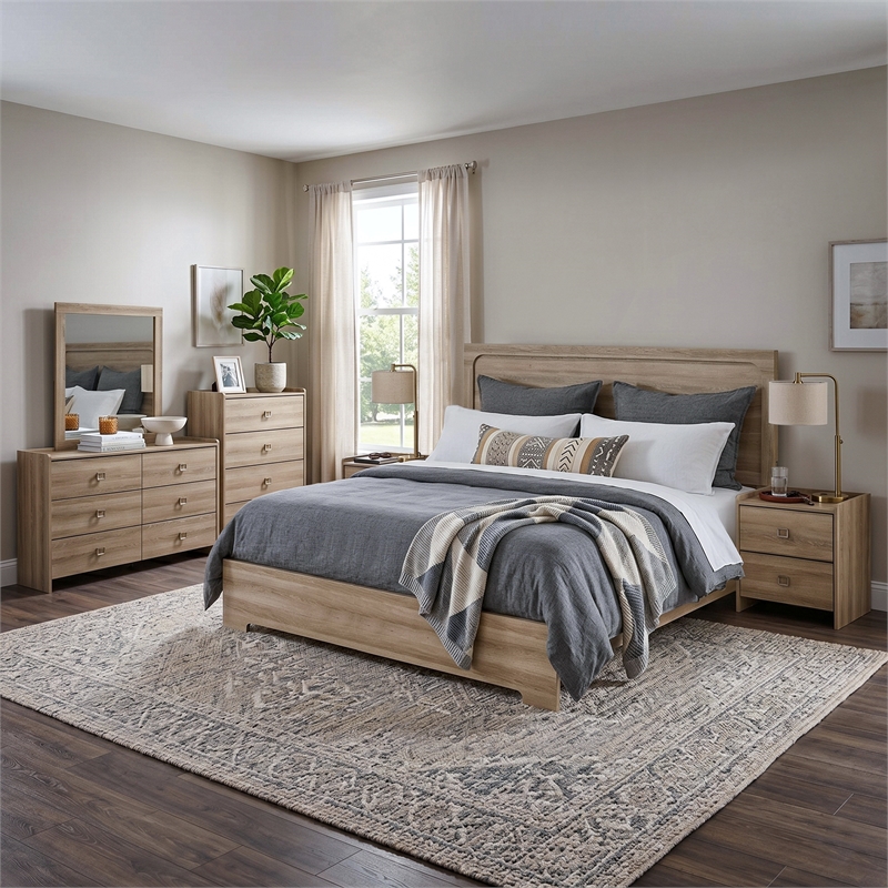 Furniture of America Valio Wood King 4-Piece Bedroom Set in Oak