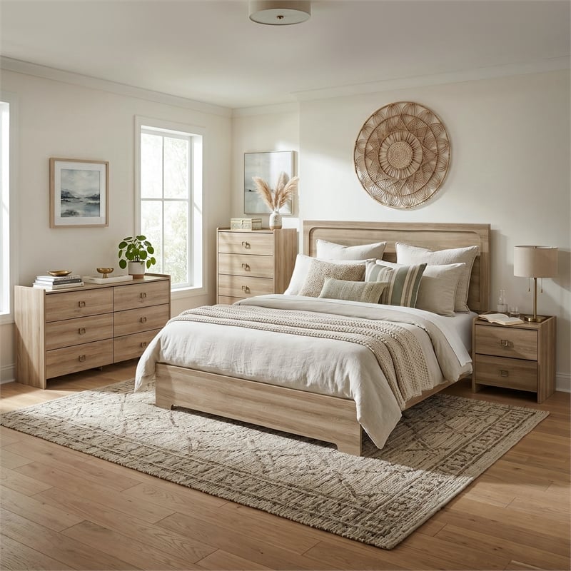 Furniture of America Valio Wood King 5-Piece Bedroom Set in Oak