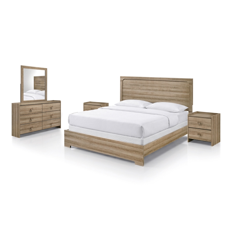 Furniture of America Valio Wood King 5-Piece Bedroom Set in Oak