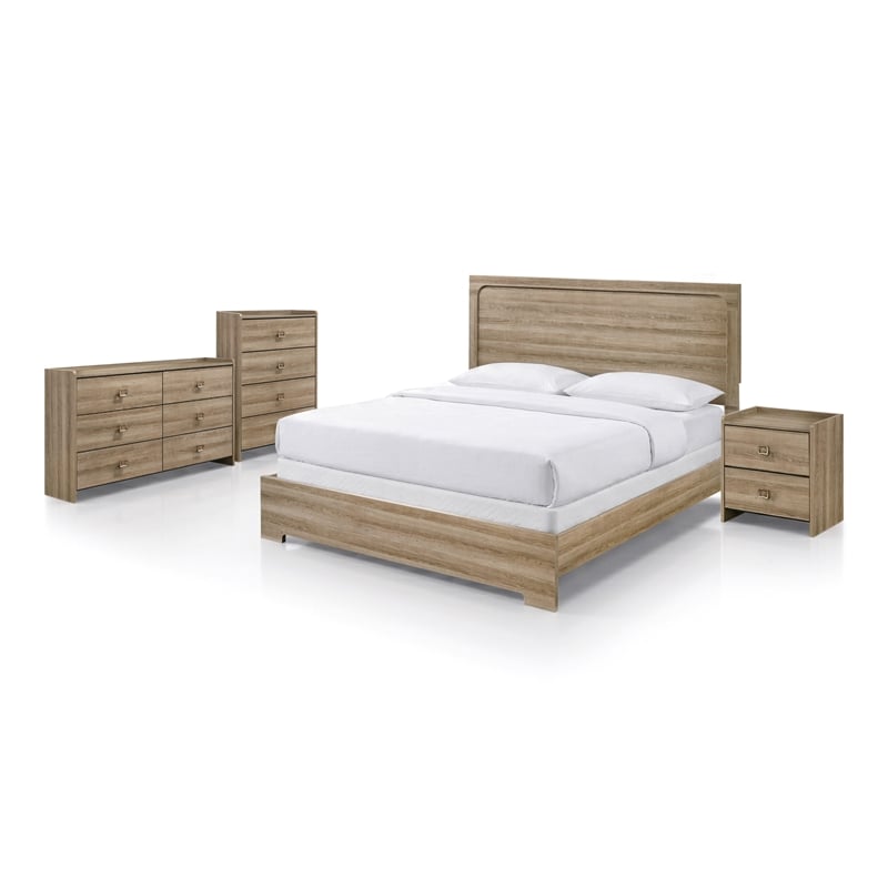 Furniture of America Valio Wood Queen 5-Piece Bedroom Set in Oak