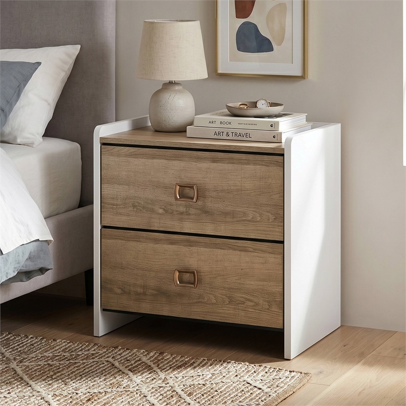 Furniture of America Valio Wood Dovetail 2-Drawer Nightstand in Oak