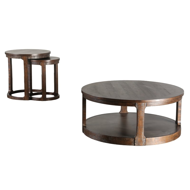 Furniture of America Wodela Solid Wood 2-Piece Coffee Table Set in Espresso