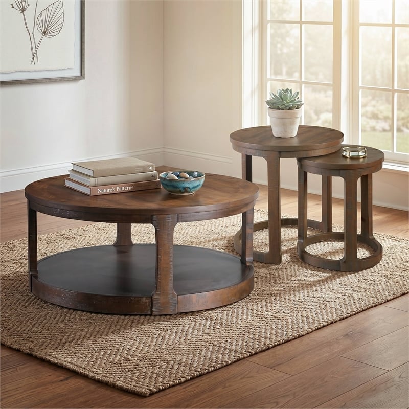 Furniture of America Wodela Solid Wood 2-Piece Coffee Table Set in Espresso