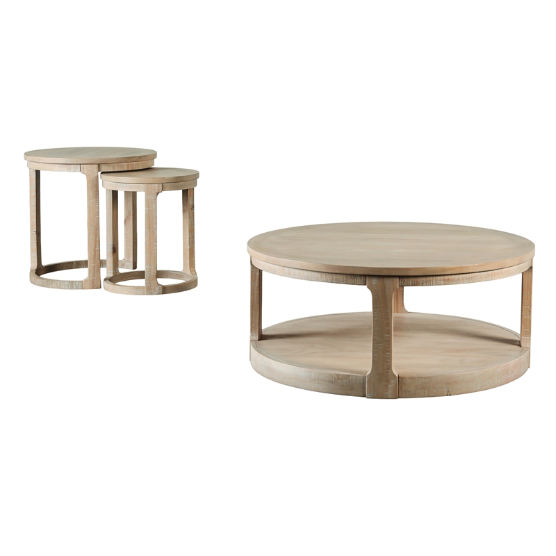 Furniture of America Wodela Solid Wood 2-Piece Coffee Table Set in Natural