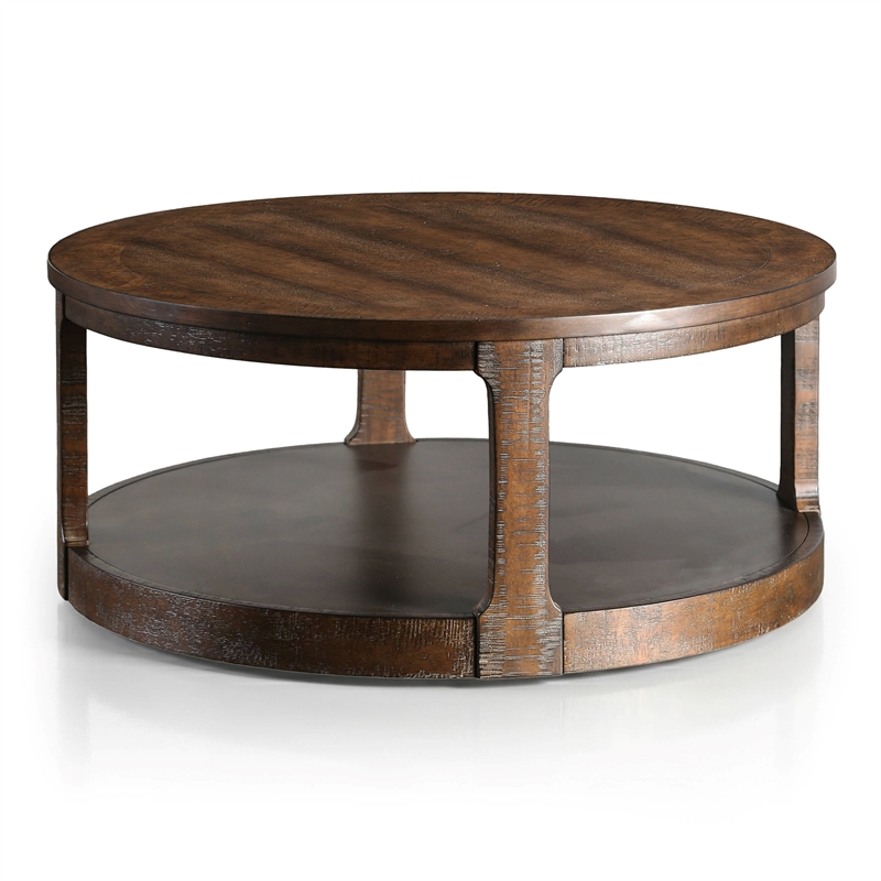 Furniture of America Wodela Solid Wood Coffee Table with Lower Shelf in Espresso