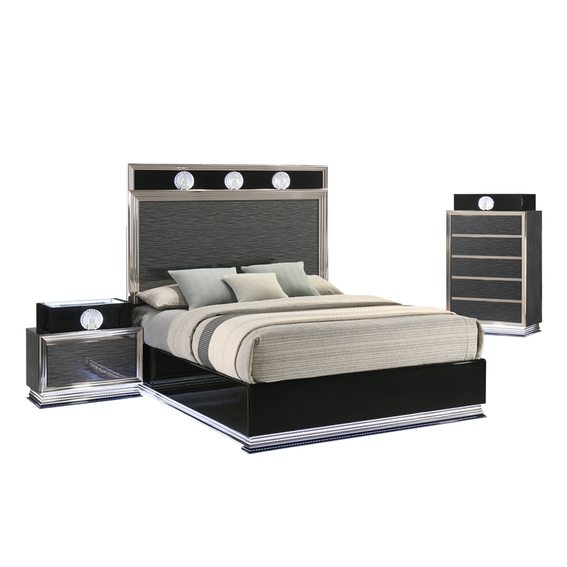 Furniture of America Elvor Solid Wood 2-Drawer Nightstand with LED in Dark Gray