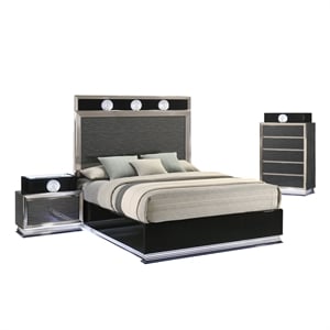 Furniture of America Elvor Solid Wood 2-Drawer Nightstand with LED in Dark Gray