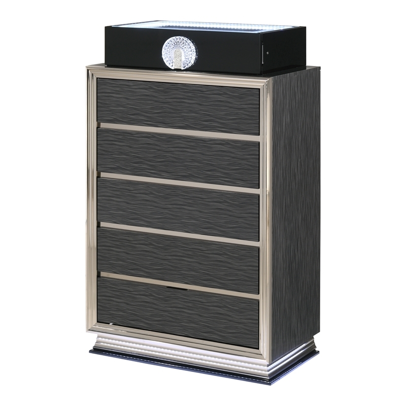 Furniture of America Elvor Solid Wood 2-Drawer Nightstand with LED in Dark Gray