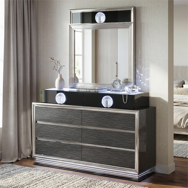 Furniture of America Elvor Solid Wood 2-Piece Dresser and Mirror Set in Gray