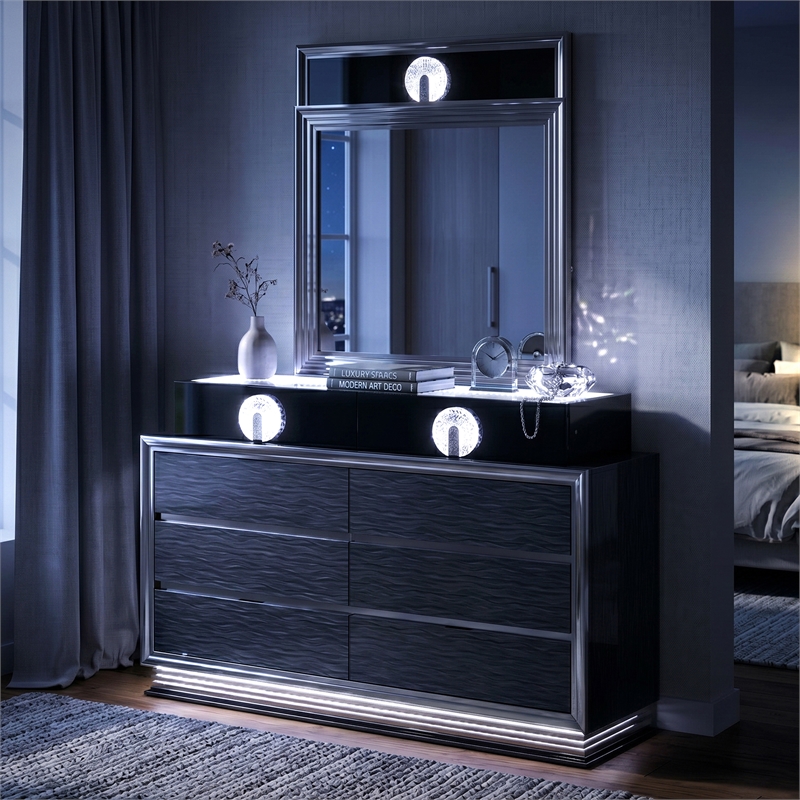 Furniture of America Elvor Solid Wood 2-Piece Dresser and Mirror Set in Gray