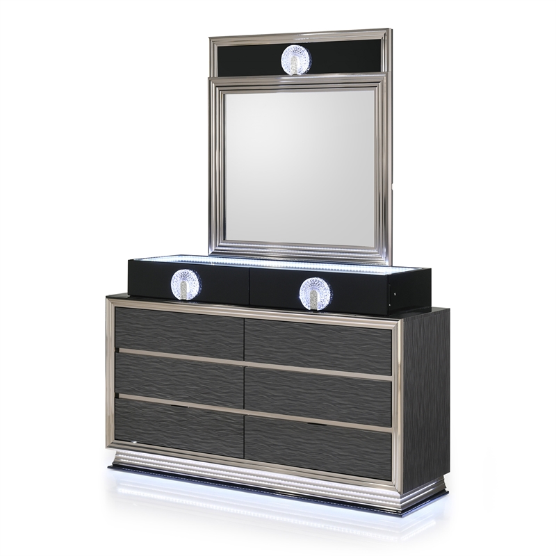 Furniture of America Elvor Solid Wood 2-Piece Dresser and Mirror Set in Gray