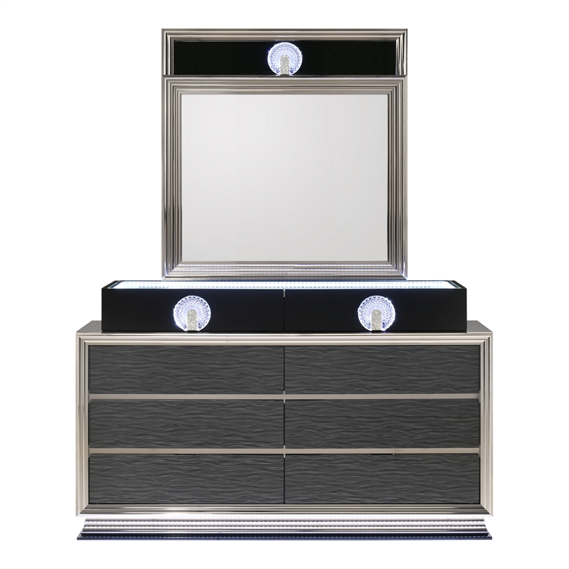 Furniture of America Elvor Solid Wood 2-Piece Dresser and Mirror Set in Gray