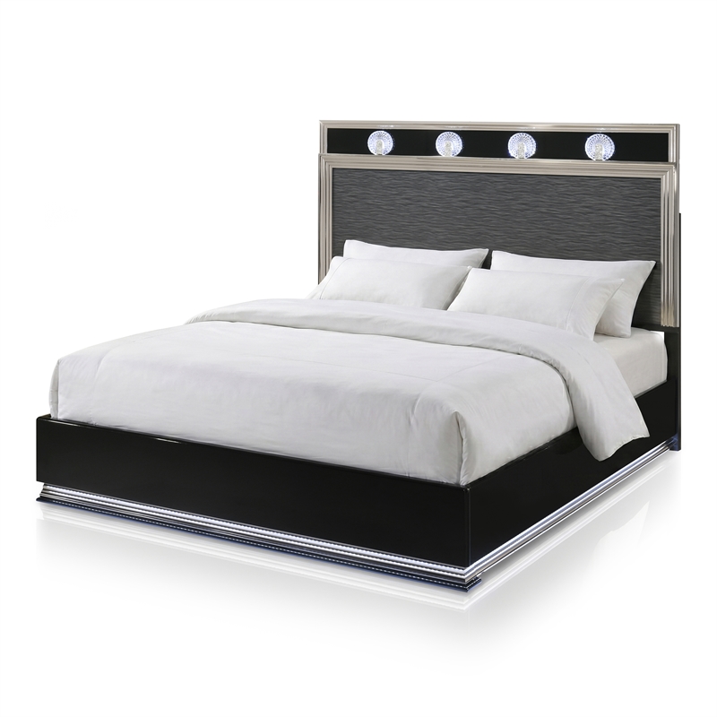 Furniture of America Elvor Solid Wood LED King Platform Bed in Dark Gray