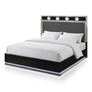 Furniture of America Elvor Solid Wood LED King Platform Bed in Dark Gray
