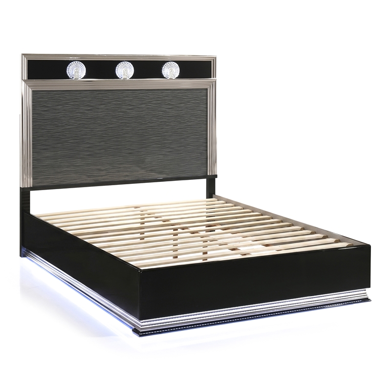 Furniture of America Elvor Solid Wood LED Queen Platform Bed in Dark Gray
