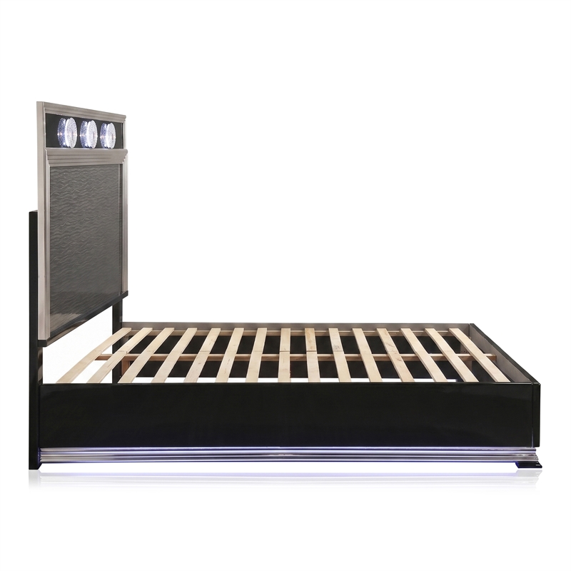 Furniture of America Elvor Solid Wood LED Queen Platform Bed in Dark Gray