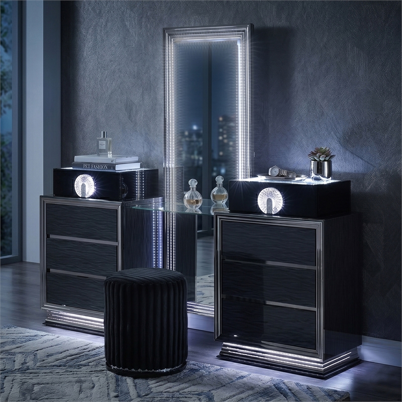 Furniture of America Elvor Solid Wood LED 2-Piece Vanity Set with Stool in Gray