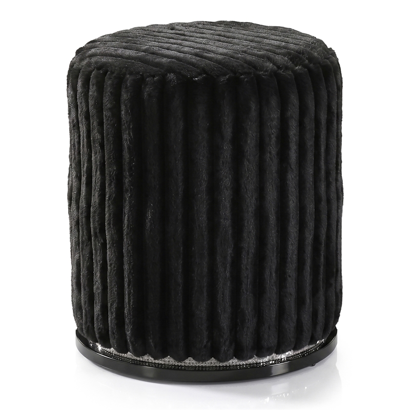 Furniture of America Elvor Solid Wood and Fabric Channeled Vanity Stool in Black