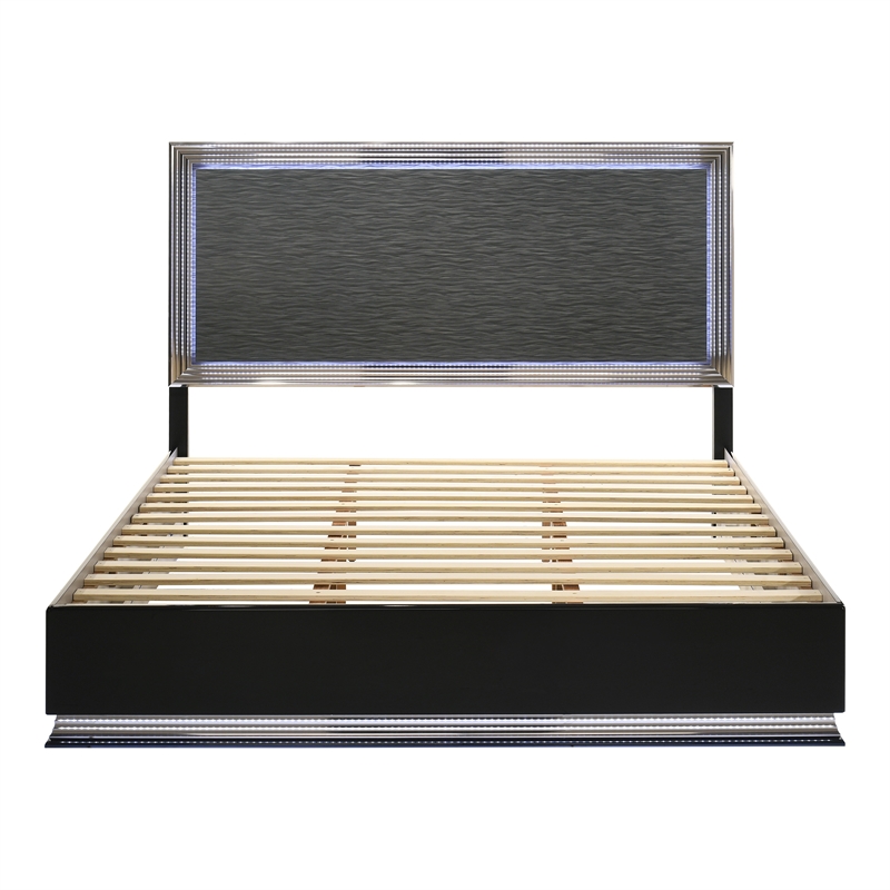 Furniture of America Elvor Solid Wood Integrated LED King Platform Bed in Gray