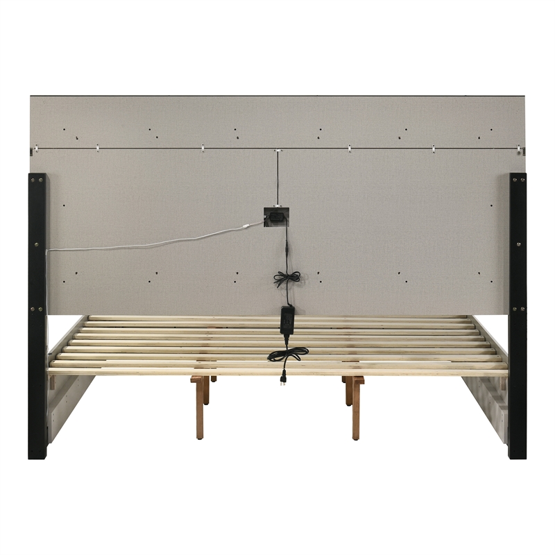 Furniture of America Elvor Solid Wood Integrated LED Queen Platform Bed in Gray